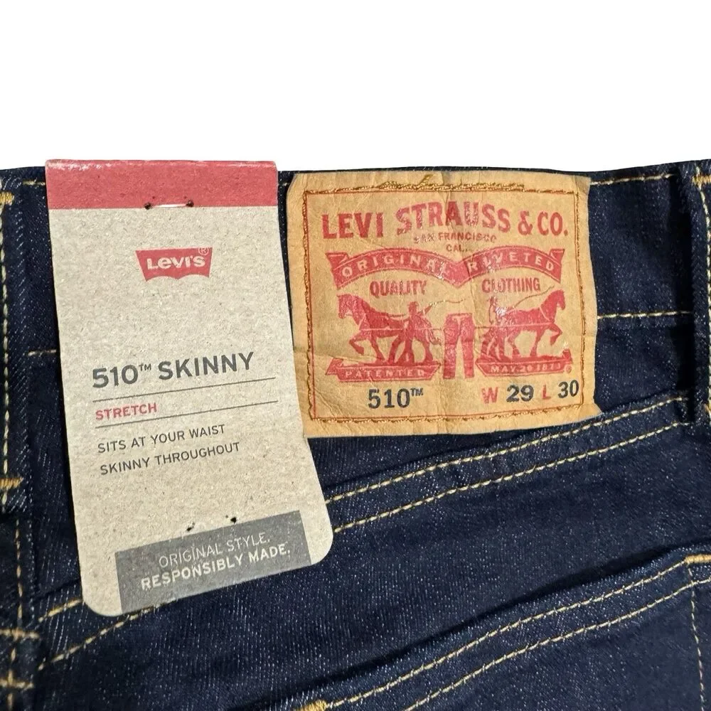 NWT Levis 510 Mens Premium Skinny Stretch Jeans Color Dark Wash Blue 29x30